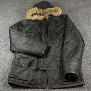 Vintage Y2K Krew Skateboard Faux Fur Lined Hood Parka Jacket Barrel Buttons Rare